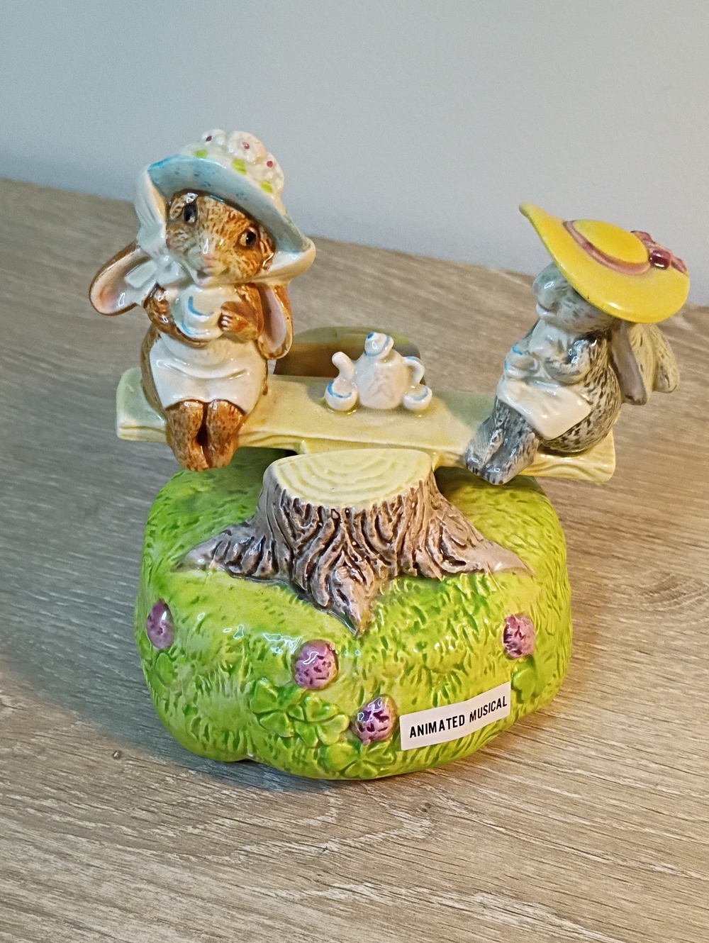 Vintage Otagiri Japan Bunnies Musical Animationed Music Box